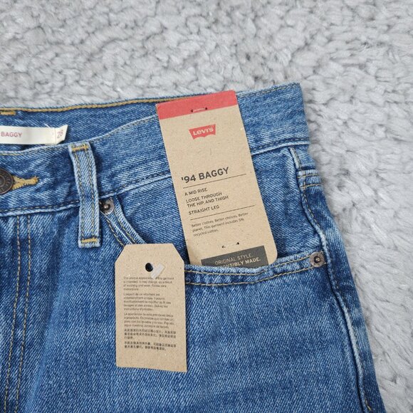 Levi's 94 Baggy Y2K Loose Straight Leg Ripped Blue Jeans Women's Size 28x33 - Picture 5 of 12